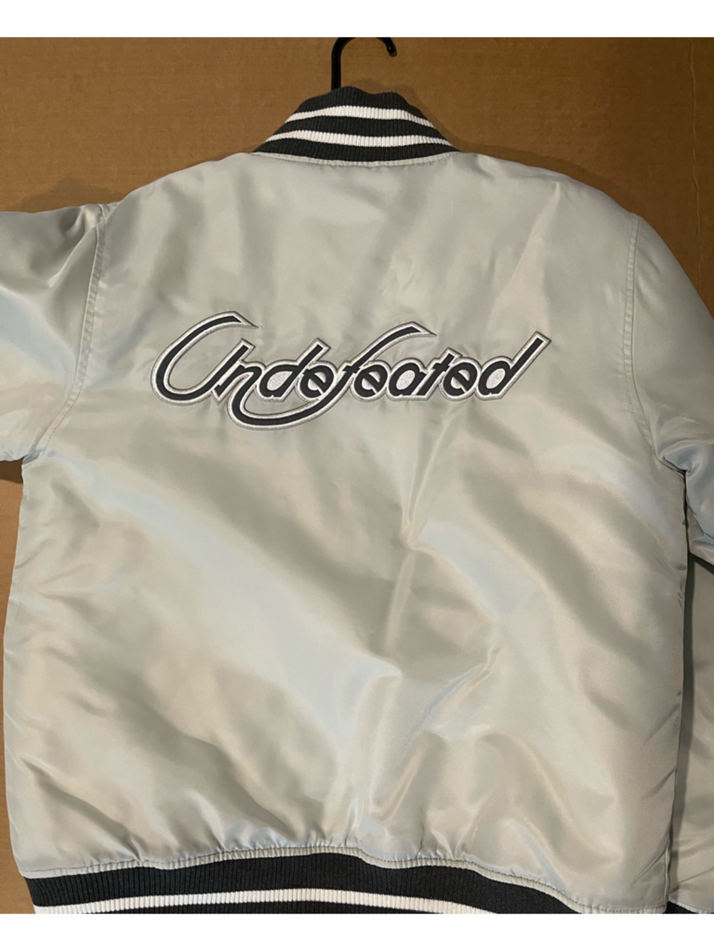 Undefeated Light Gray Satin Bomber Jacket
